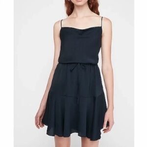 Express Jacquard Cowl Neck Drawstring Fit Flare Dress L Y2K